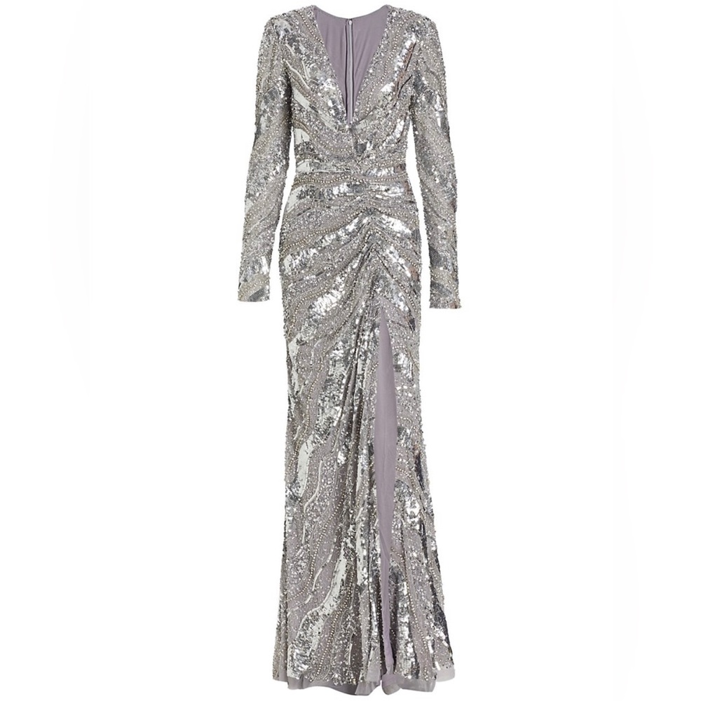 Reem Acra Beaded & Sequin-Embroidered Gown Dress Us:12